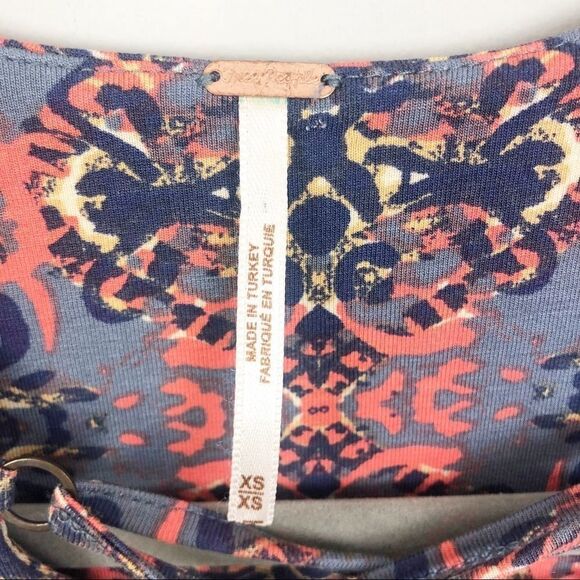 FREE PEOPLE | Blue & Orange Print Lace Up Front Top Long Sleeve Women’s Size XS - Picture 5 of 7